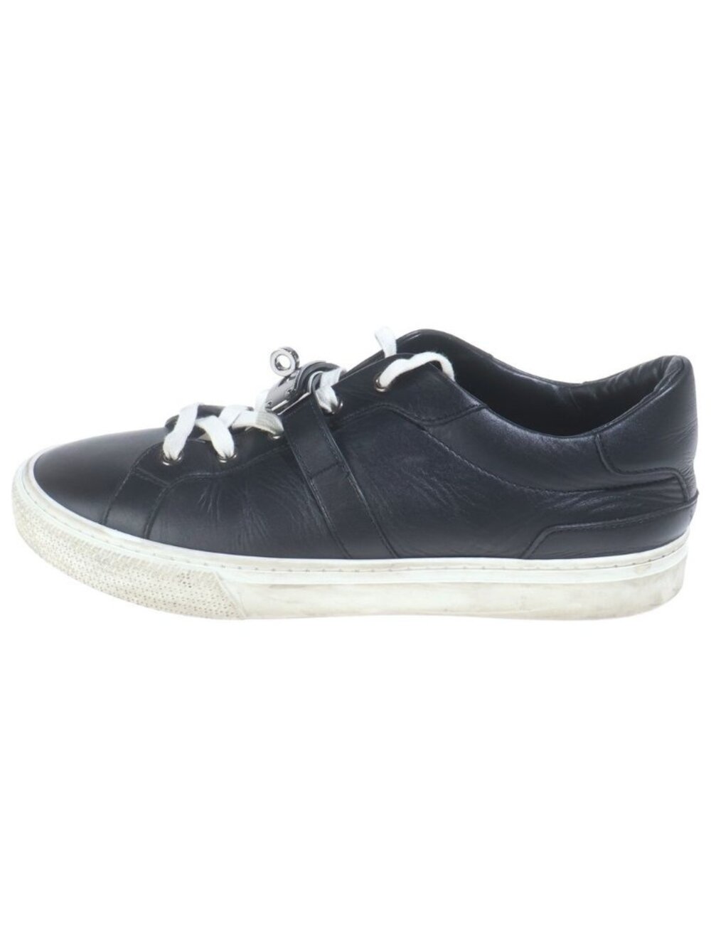 Hermes Day Kelly Buckle Low Cut Leather Sneakers Silver Black